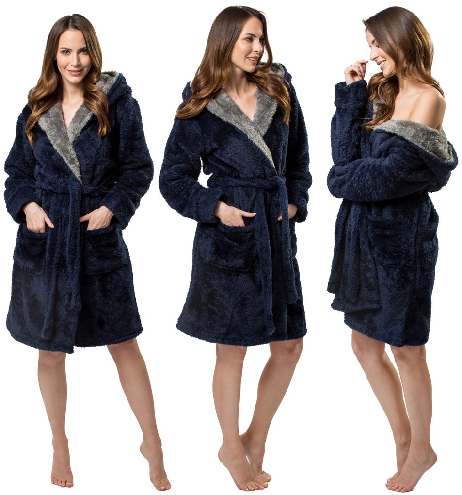 Dámský župan z mikrovlákna Jordan M tmavě modrý/šedý