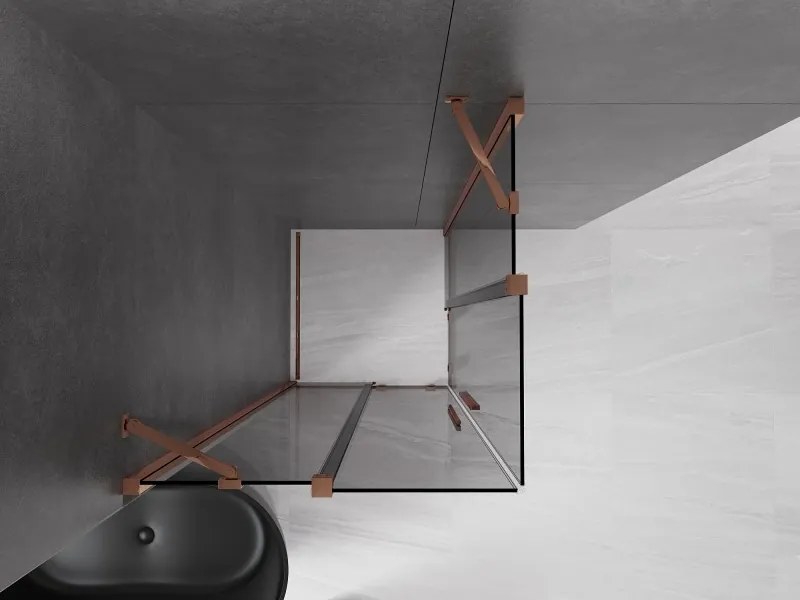 Mexen Velar Duo, sprchový kút s posuvnými dverami 80 x 80 cm, 8mm šedé sklo, ružové zlato, 871-080-080-42-60