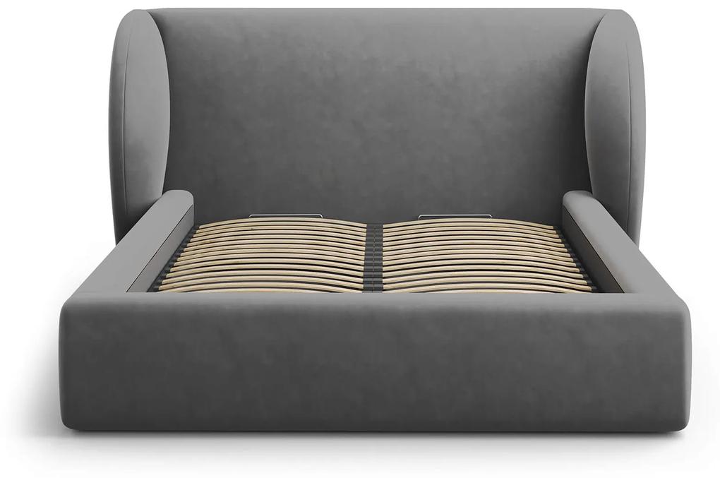Čalúnená posteľ milany s úložným priestorom 200 x 200 cm zamat sivá MUZZA