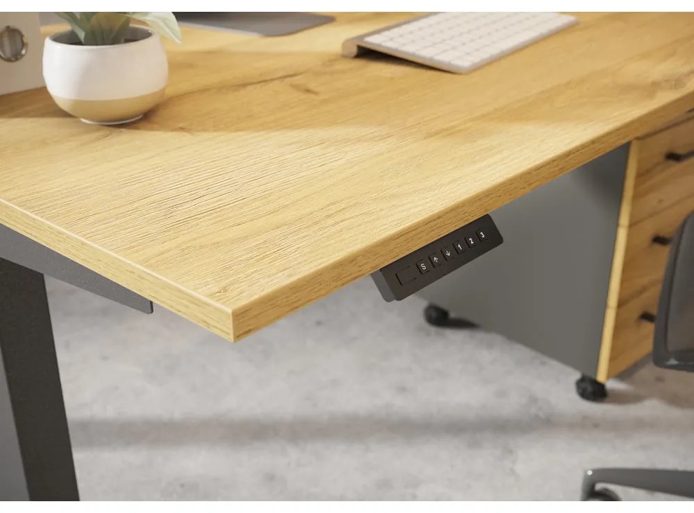Polohovací pracovný stôl s elektricky nastaviteľnou výškou s doskou v dubovom dekore 80x180 cm Agenda – Germania