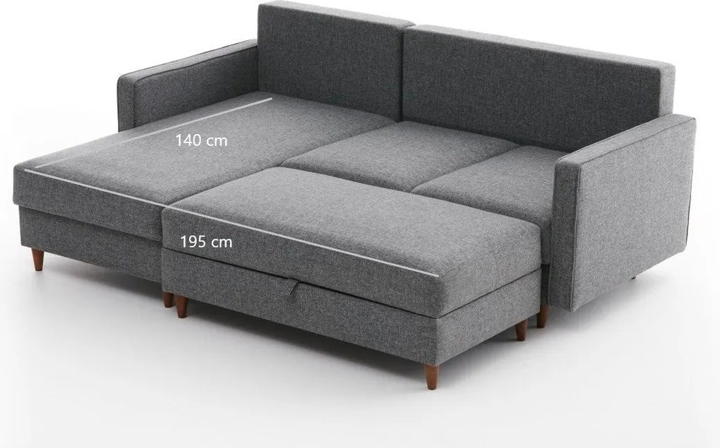 Rohová sedací souprava Eva 210 cm s taburetem šedá levá