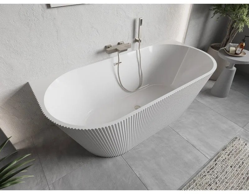 Mexen Oris, voľne stojaca ryhovaná vaňa 170 x 80 cm, biela lesklá, oceľový prepad, 52871708000-97