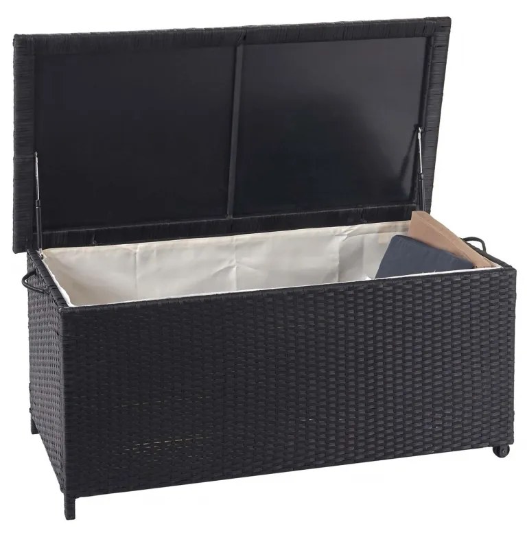 Polyratanový záhradný úložný box HWC-D88 - prémiová čierna, 51x100x50cm 170l