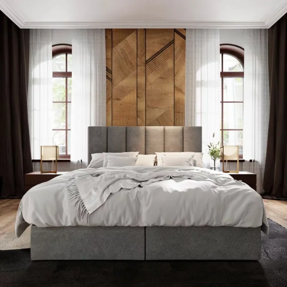 AKCE Čalúnená posteľ boxspring MERALIS 180x200 cm sivá II. akosť Matrac: Matrac Bonell pružinový
