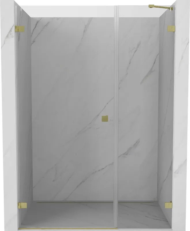 Mexen Lunar-B, ľavé otočné sprchové dvere 140 cm, 8mm číre sklo, zlatý matný profil, 832S-140-050-55-00-L