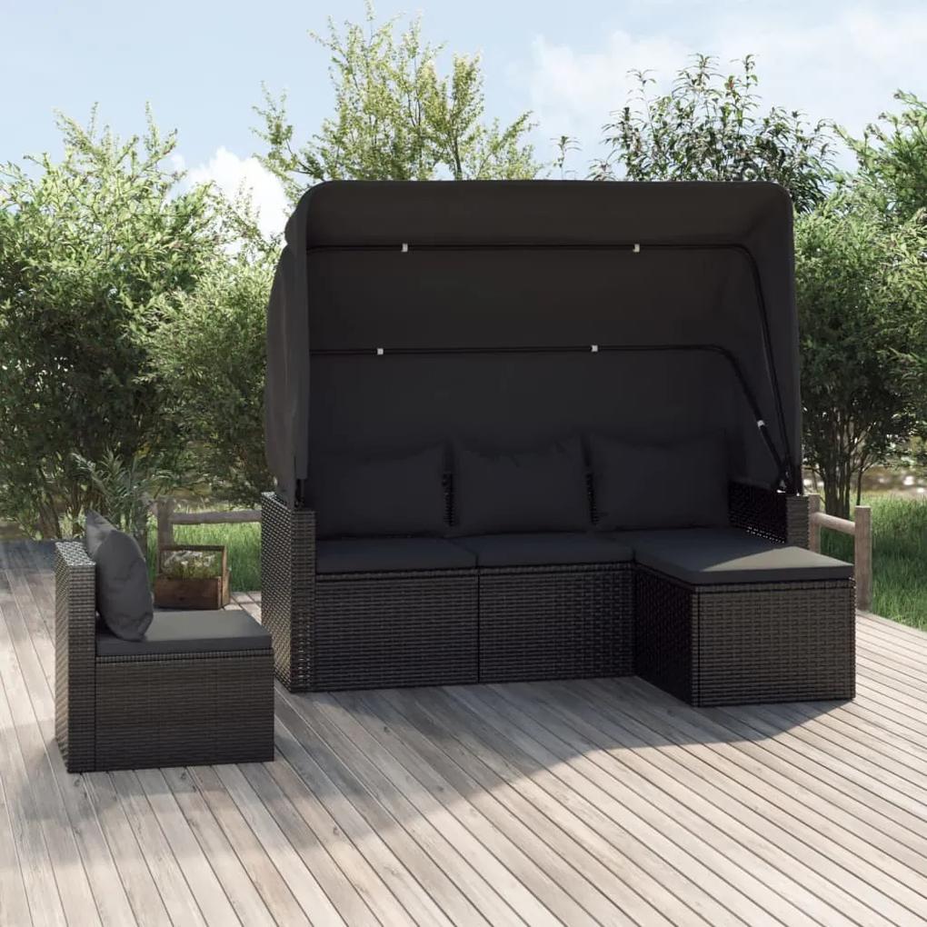 4-dielna záhradná sedacia súprava s podložkami čierna polyratan 3186648