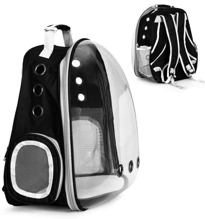 Transportný batoh so sklom pre mačku alebo psa - čierny