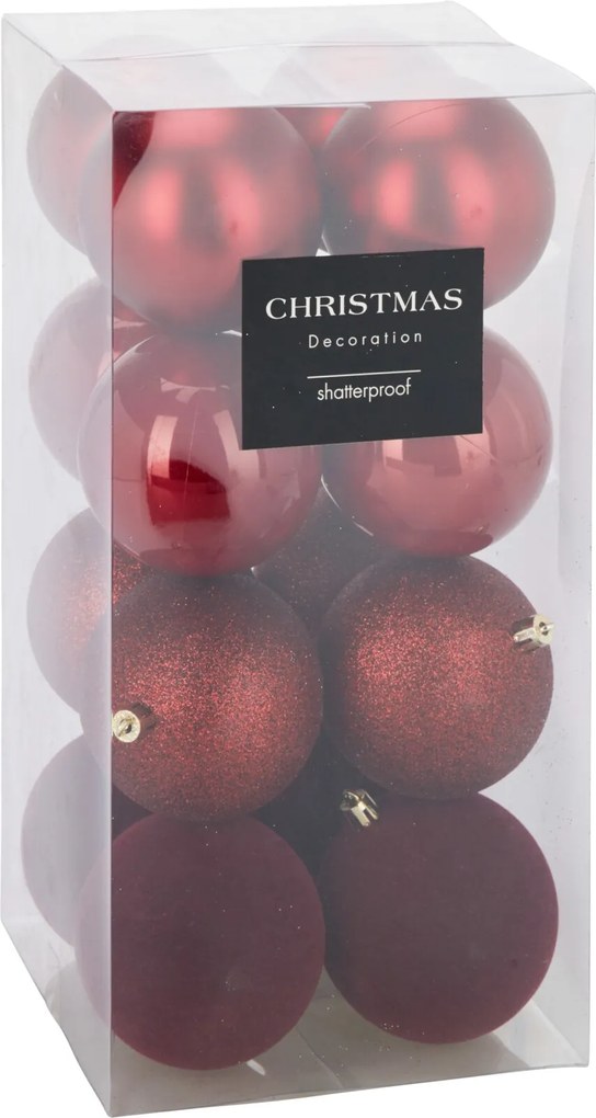 Sada 16 ks vánočních baněk Jorgen 8 cm červená