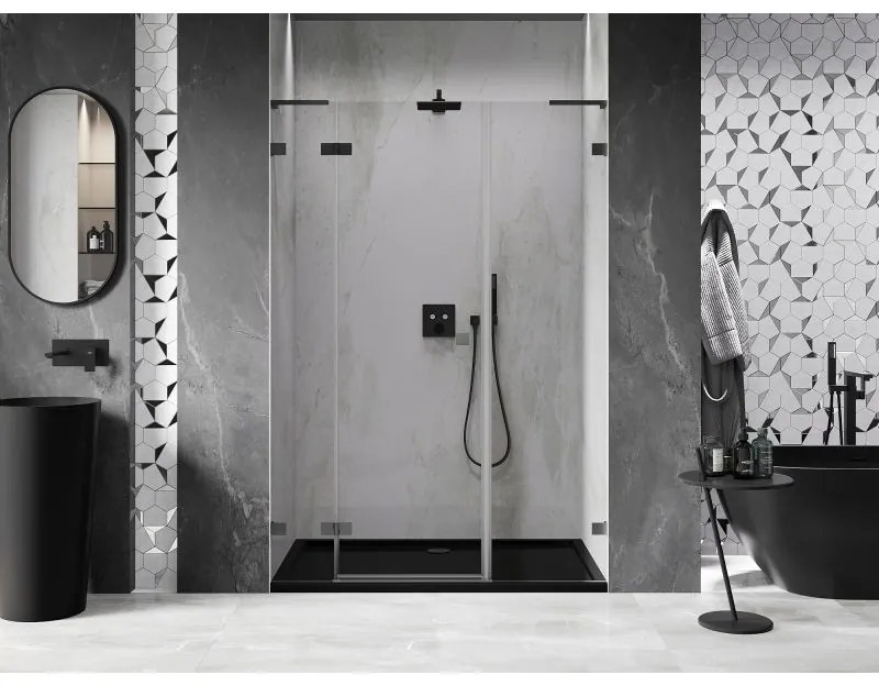 Mexen Lunar L, Otočné ľavé sprchové dvere 145 cm, 8mm číre sklo, grafitový profil, 834SL-145-050-95-00-L