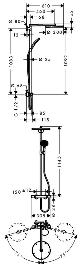 Hansgrohe Raindance S, Showerpipe 300 1jet s termostatom, chrómová, HAN-27114000