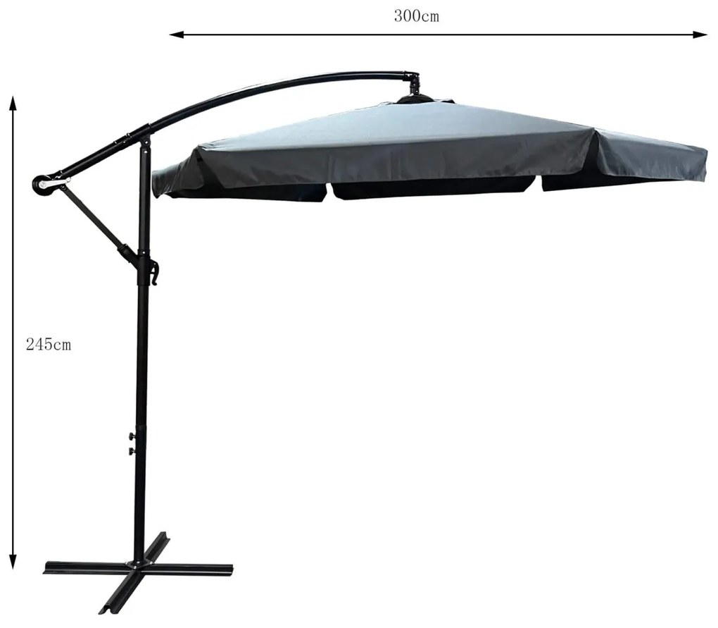 Záhradný slnečník CYNIA s bočnou nohou 300 cm tmavošedý