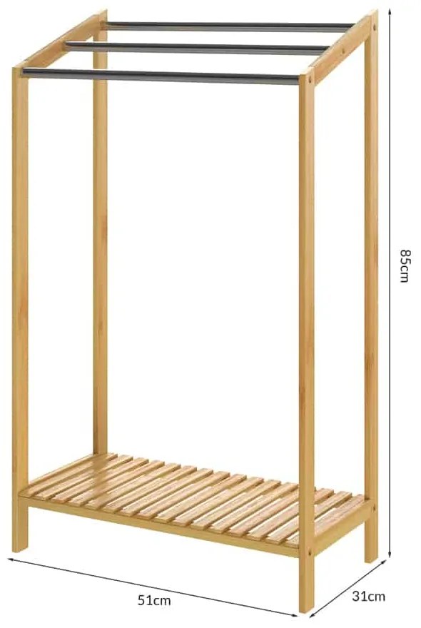 Bambusový stojan na uteráky RUBBY s kovovými tyčami a policou , 51x31x85 cm, hnedá/strieborná Casaria