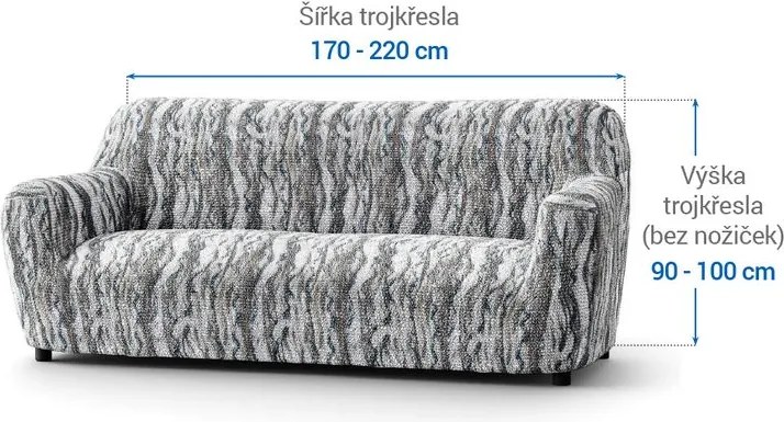 Bielastické poťahy OCEANO NOVÉ šedo-modré trojkreslo (š. 170 - 220 cm)
