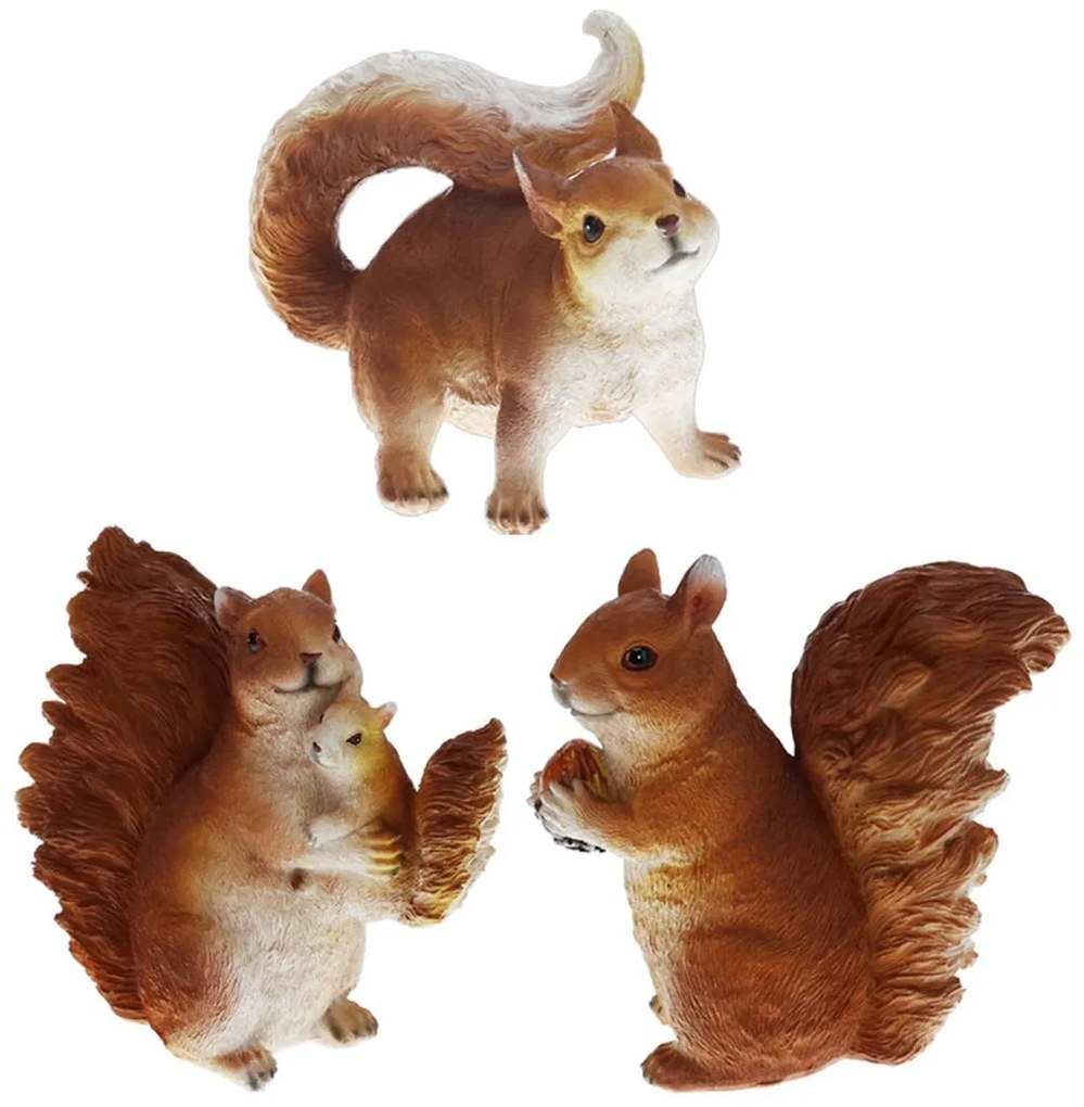 Záhradná figúrka z polystonu Squirrels, sada 3ks, 12 cm, hnedá