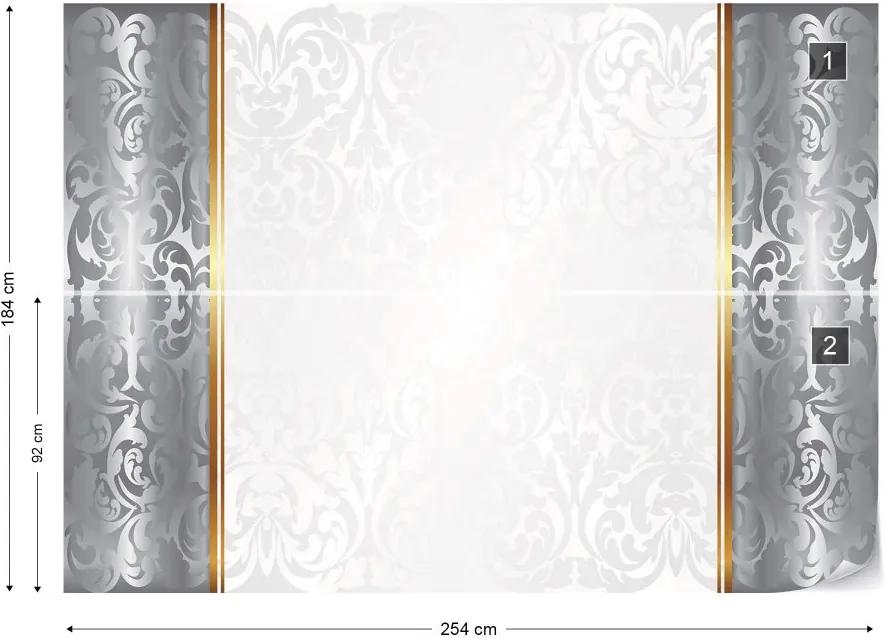 GLIX Fototapeta - Silver And White Luxury Ornamental Design Vliesová tapeta  - 254x184 cm