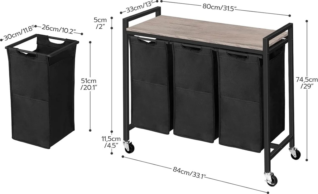 Koš na prádlo Vasagle Pietro 119 l šedý/černý