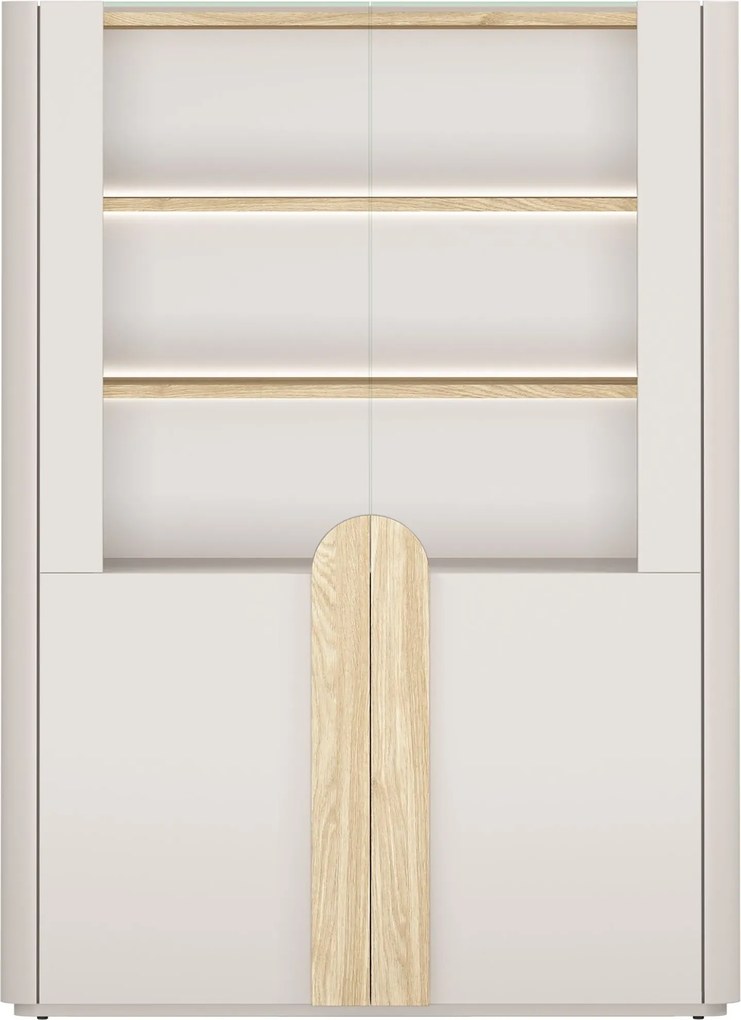 Vitrína Amilio 100 cm dvojdverová - kašmír / olejovaný dub / úchyty svetlý dub
