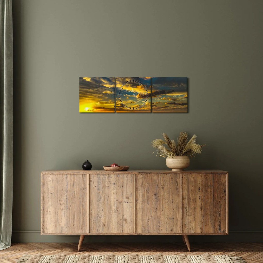 Západ slnka na mori (s hodinami) (90x30 cm)