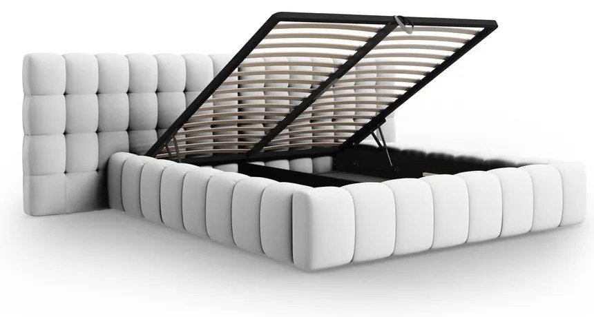 Svetlosivá čalúnená dvojlôžková posteľ s úložným priestorom a roštom 160x200 cm Mamaia – Micadoni Home