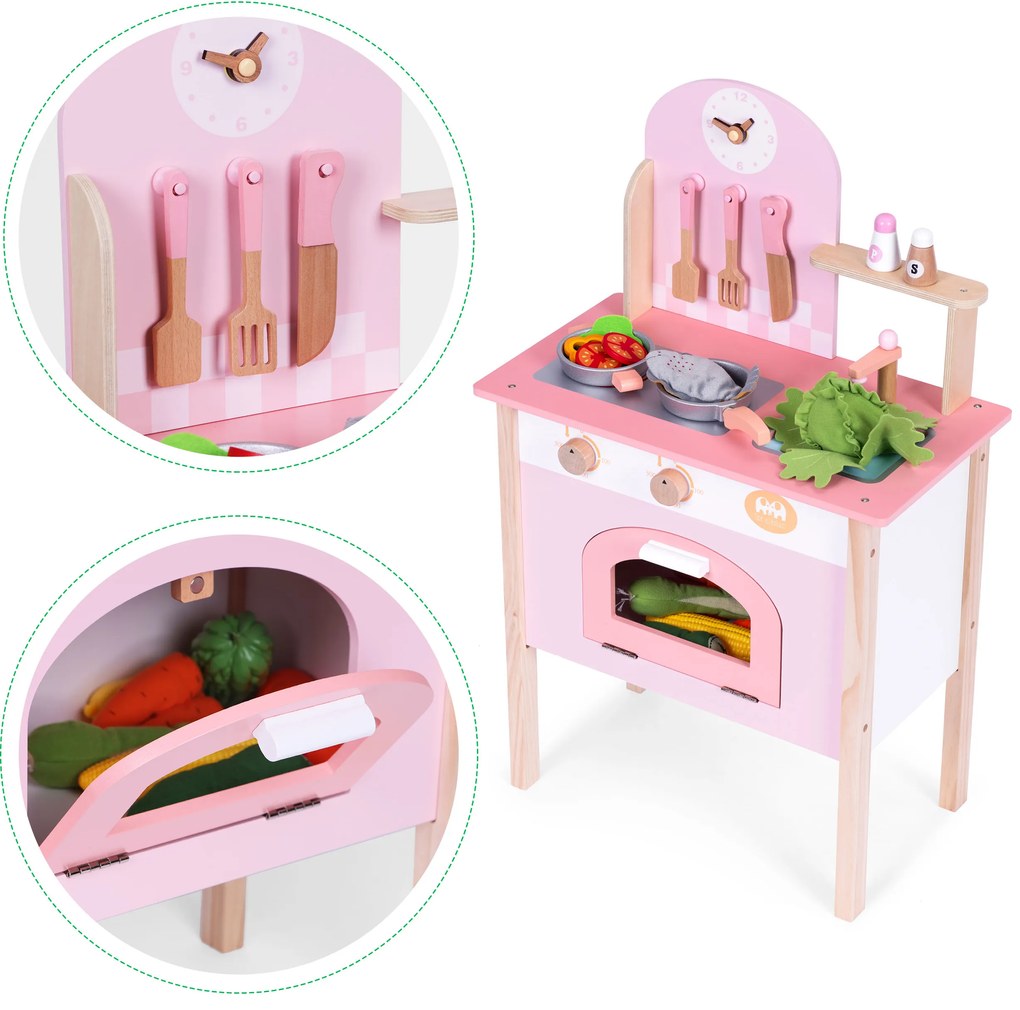 Detská kuchynka ružová s 8 príslušenstvom, batéria na rúru, drez, ECOTOYS