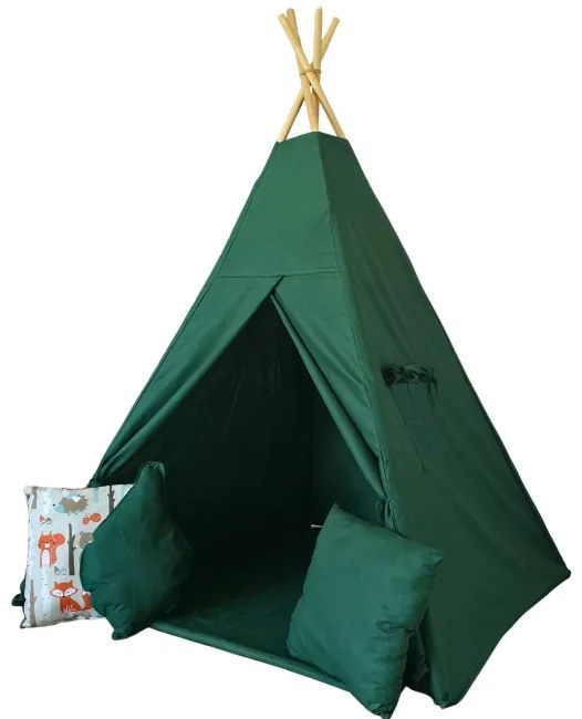 Detský stan Tipi fľaškovo zelený - zvieratá