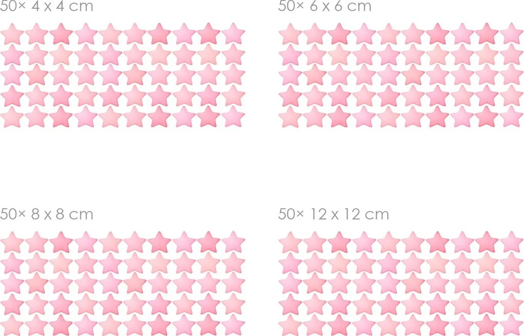 Akvarelové hviezdy ružové 50 ks textilní prelepiteľné nálepky na stenu 50 ks 4x4 cm