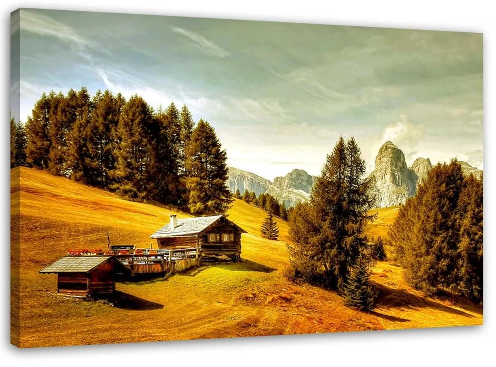 Obraz na plátně Chata v horách - 100x70 cm