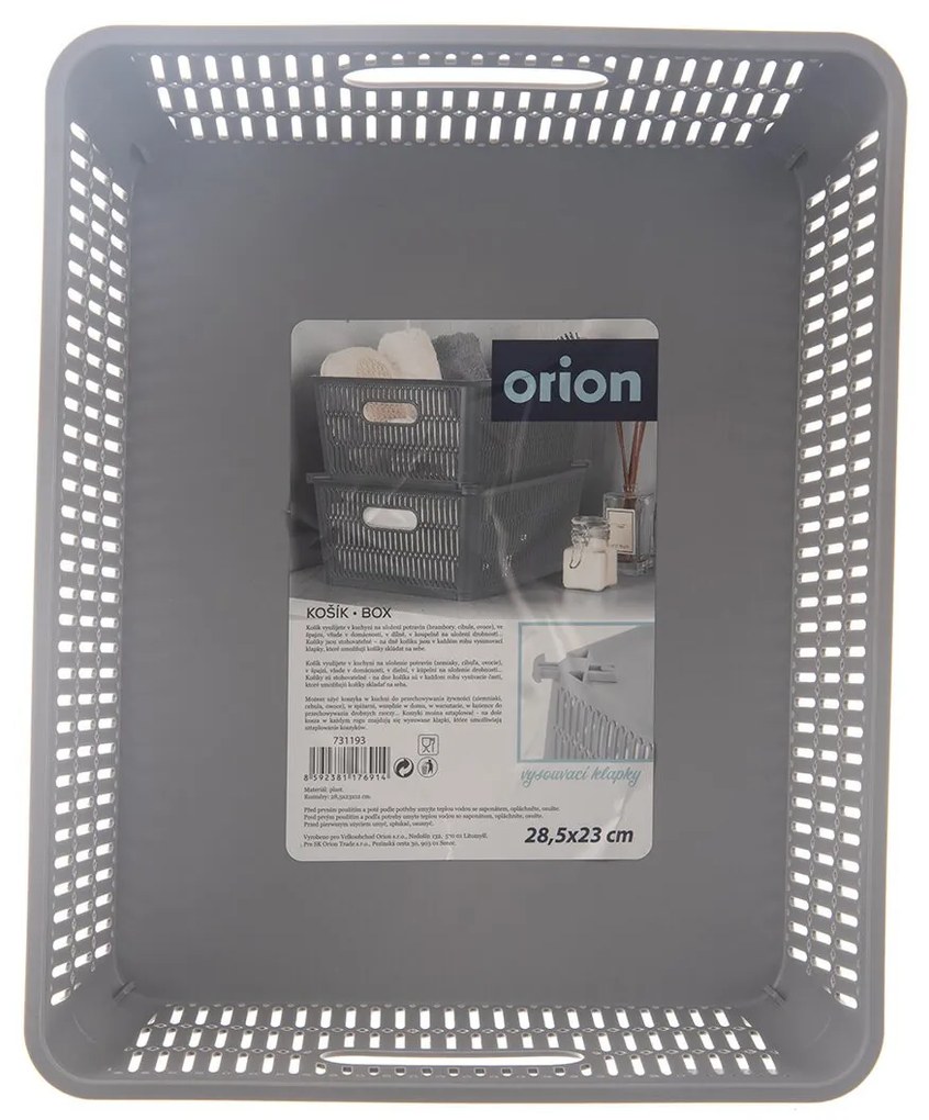 Orion L - Univerzálny košík NESTA, výsuvné klapky na stohovanie, sivý, 28 x 23 x 12 cm