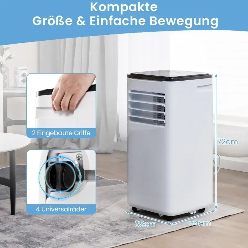 Mobilná klimatizácia 9000 BTU s výfukovou hadicou 4 v 1 s chladením Biela