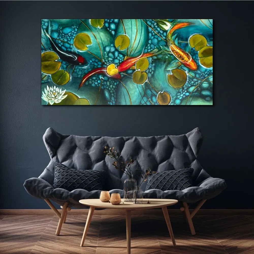 Obraz na plátne Ryby Koi Kvety Príroda