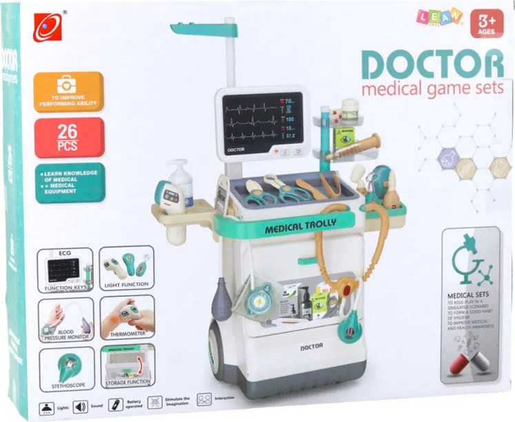 LEAN Toys Lekárska súprava Lekárske príslušenstvo Röntgen EKG Svetlá Zvuky 26 el.