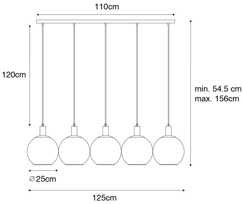 Dizajnové závesné svietidlo čierne so zlatým sklom 5-svetlo - Bert