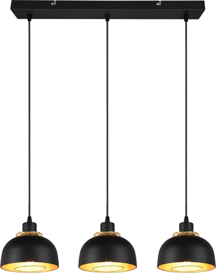 Závesné stropné osvetlenie Punch, čierno-zlatá, 3 svietidlá