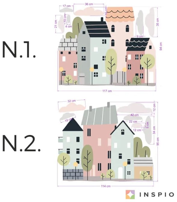 Nálepky na stenu pre dievčatá - Ružové mestečko