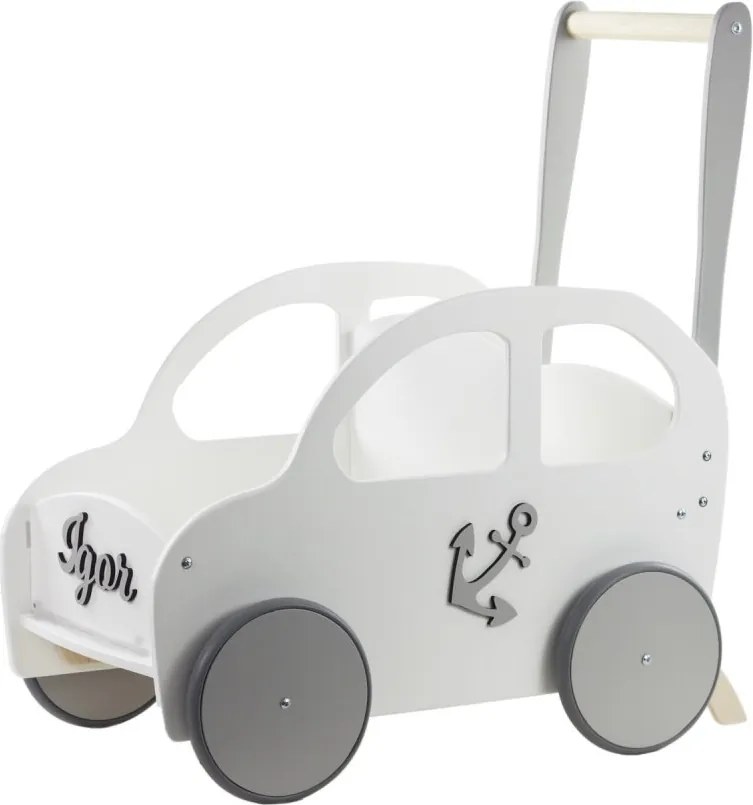 Drevené auto pre chlapcov / chodítko biela