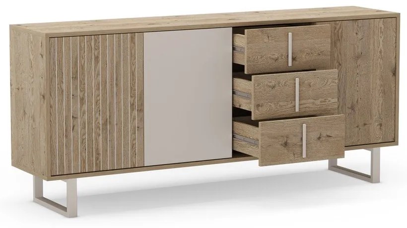Nízka komoda v dekore duba v sivo-prírodnej farbe 180x80 cm Millay – Marckeric