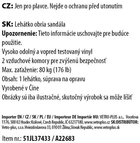 Vetro-Plus Nafukovacie ležadlo Pantofle, 165 x 70 cm