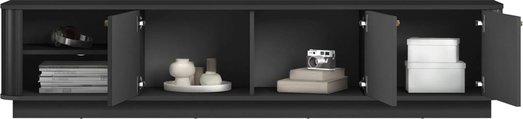 TV skrinka Vesper 3D 187 cm na sokli - čierna / zlaté úchytky