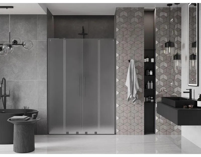 Mexen Velar L Duo, posuvné sprchové dvere do otvoru 150 cm, 8mm sklo námraza, brúsený grafit, 871-150-003-32-95