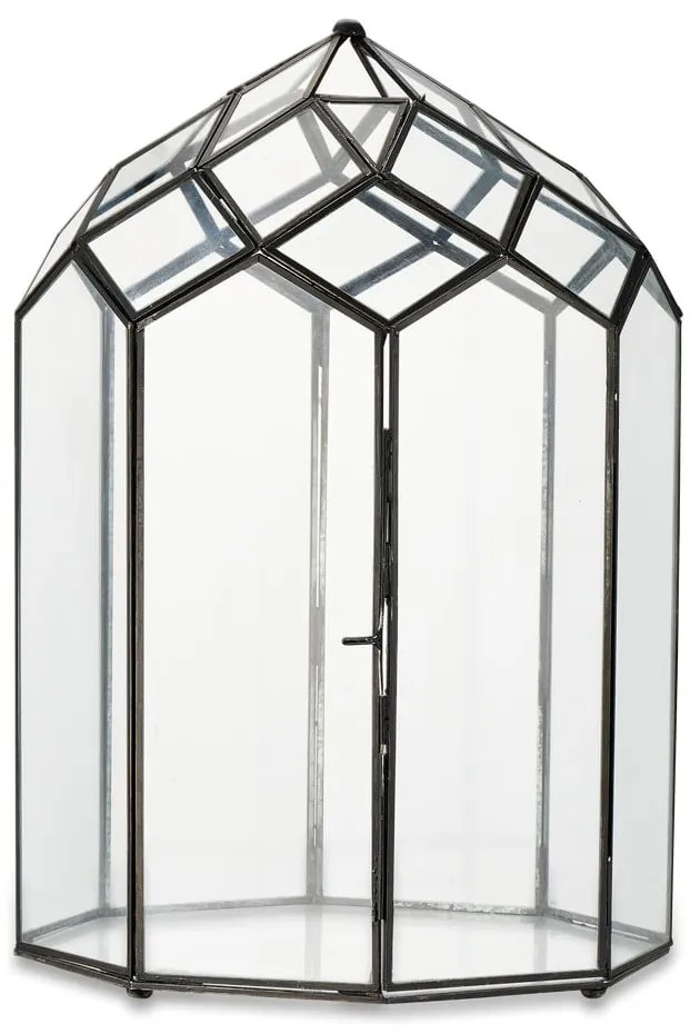 Kovovo-sklenený lampáš s čiernou konštrukciou Nkuku Zarika, výška 45 cm