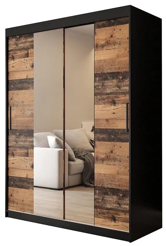 Skriňa Old Wood T2 100 Čierna/Old Style/zrkadlo