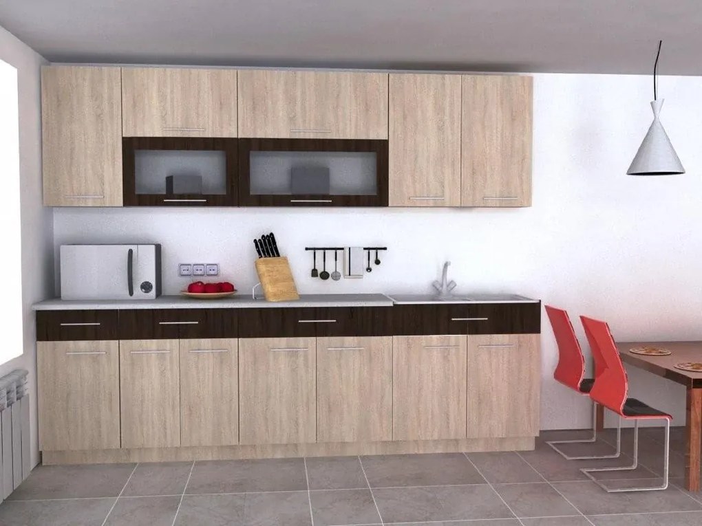 Kuchynská linka Nevada, hnedá / dub sonoma(prac. doska 2,6m)