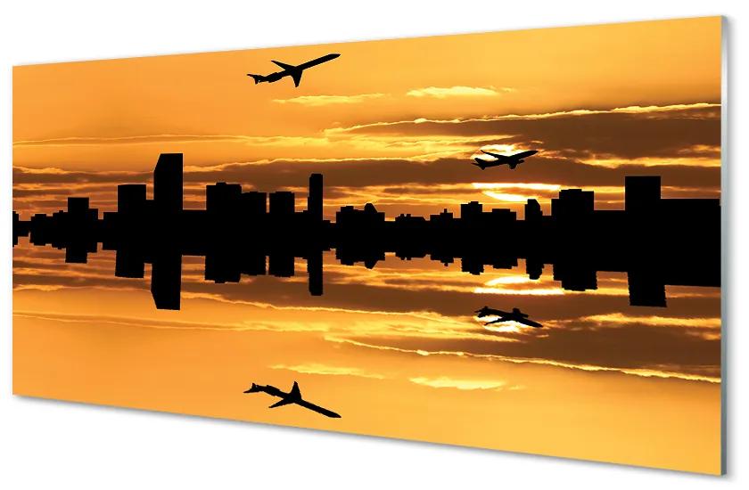 Obraz na skle Sun City lietadla 120x60 cm