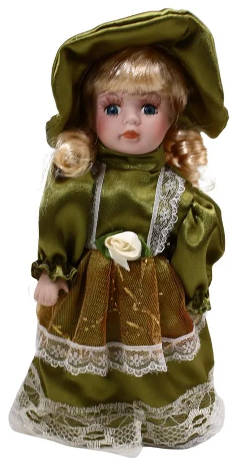 Dini Porcelánová bábika 20 cm, zelené šaty