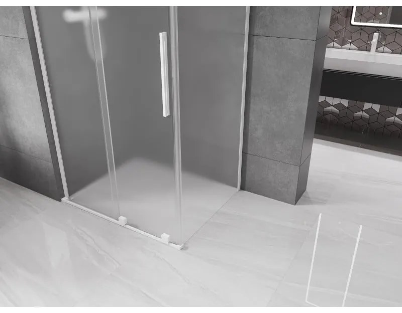Mexen Velar L, sprchový kút s posuvnými dverami 90 x 80 cm, 8mm sklo námraza, biela matná, 871-090-080-33-20