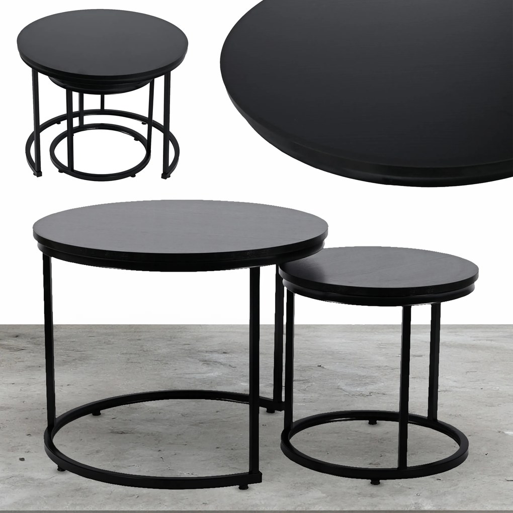 Dekorstudio Set 2ks čiernych kávových stolíkov LOFT DUO 60/40cm
