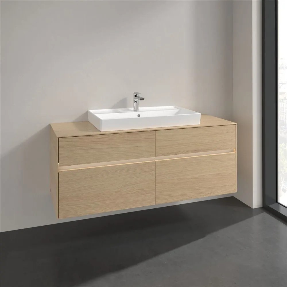 VILLEROY &amp; BOCH Collaro závesná skrinka pod umývadlo na dosku (umývadlo v strede), 4 zásuvky, s LED osvetlením, 1400 x 500 x 548 mm, Nordic Oak, C088B0VJ