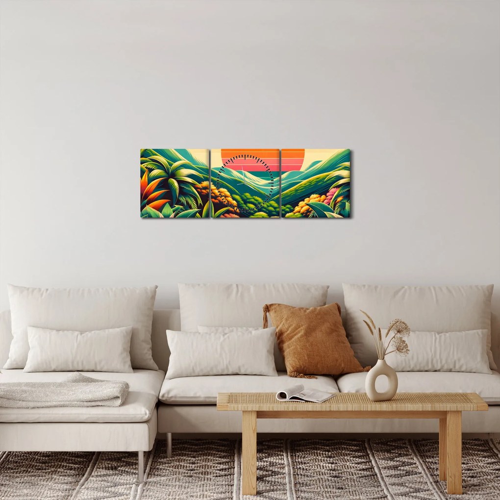 Obraz - Pestrofarebný západ slnka (s hodinami) (90x30 cm)