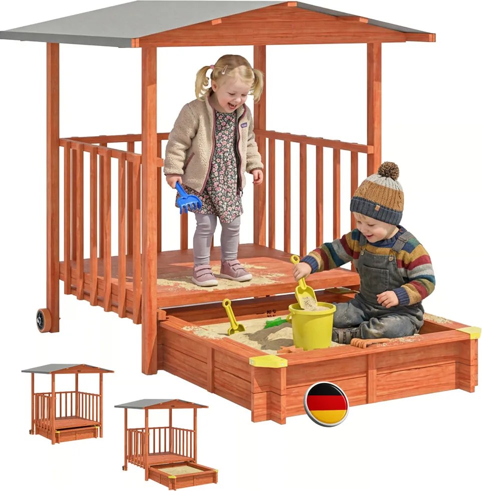 Pieskovisko s verandou SUNNY, 130x130x143cm, hnedá/šedá Jurhan