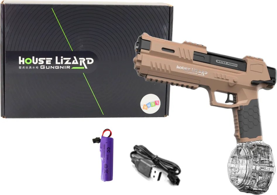 LEAN Toys Vodná pištoľ, automatická, hnedá, s priehľadnou nádržkou